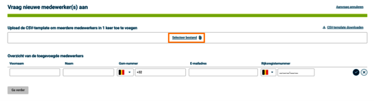 Zijn alle gegevens ingevuld? Sla je bestand op en upload het naar het Portaal voor Lokale Besturen via ‘Selecteer bestand’.