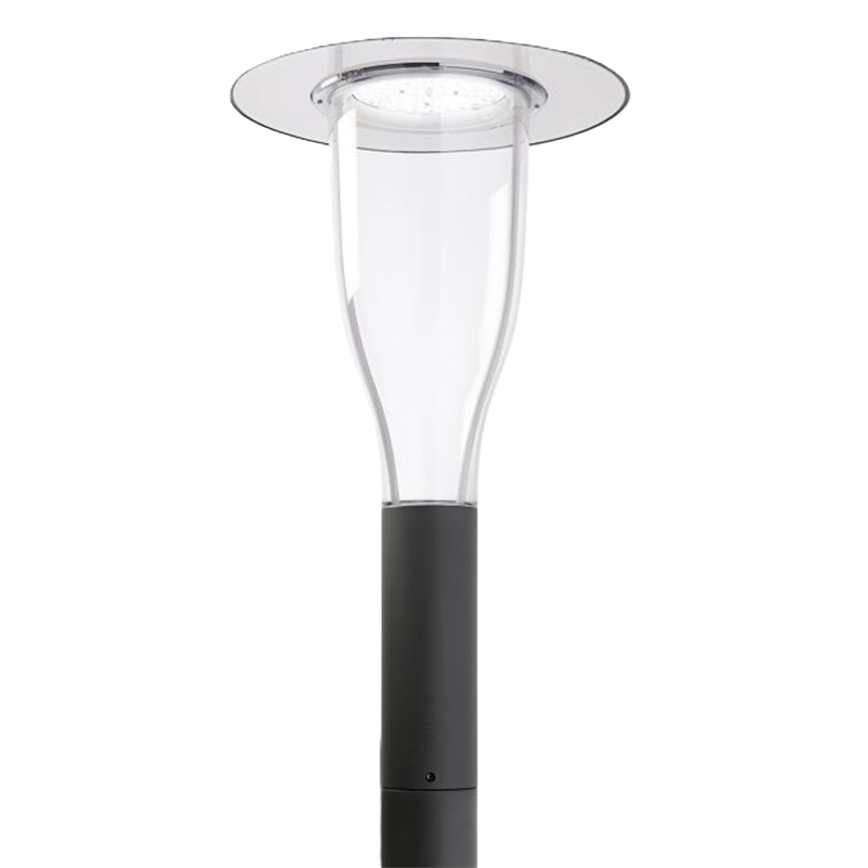 "Metronomis LED is de eerste reeks paaltoparmaturen ter wereld die een palet van lichteffecten biedt waarmee aan projecten een unieke contextuele of esthetische touch verleend kan worden. Overdag past het discrete, transparante ontwerp naadloos in zijn omgeving, terwijl het ´s nachts juist functioneel en decoratief overkomt."